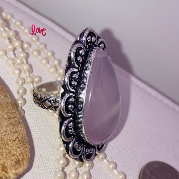 Rose Quartz Gemstone Handmade Halo Ring - Picture 7 of 10